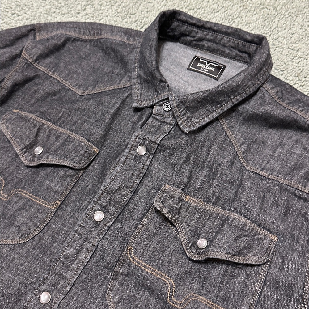 Kimes Ranch Mens Denim Pearl Snap Shirt - Picture 2 of 8